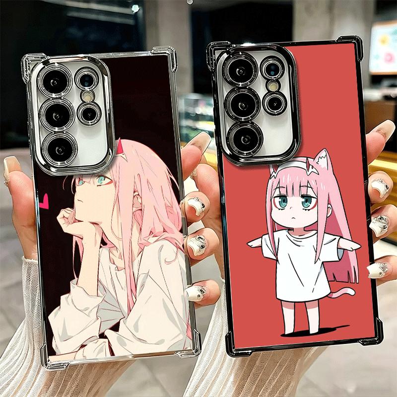 Zero Two 02 Kawaii Niedliche Galvanisierte Handyhülle Für Samsung Galaxy S24 S25 FE S26 Edge S23 Ultra S22 S21 Plus S20 Anti-Fall Airbag C