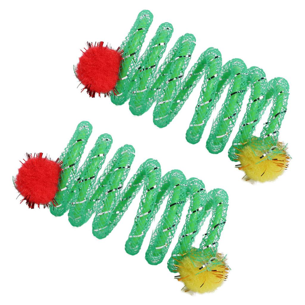 2Pcs Colorful Coils Spring with Plush Ball Cats Chew Toy for Indoor and Outdoor Play Stimulating Curiosity and Hunting
