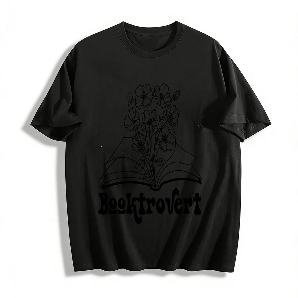 Booktrovert Floral Book Print Casual Crewneck Sweatshirt Pure cotton T-shirt XXS