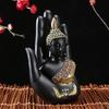 Buddha Sitting in Hand Statue Resin Buddhist Figurines Sculpture Thai Buddha Ornaments Home Decoration Crafts, Black