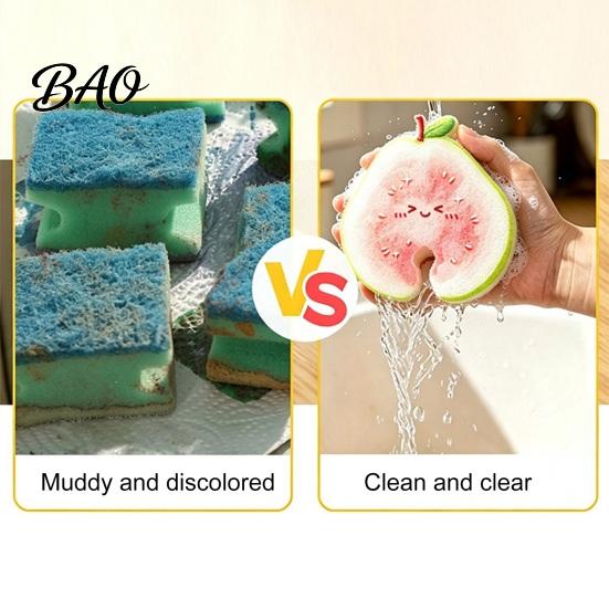 Multi Purpose Kitchen Scrubbers 2PCS Fruit Shaped Dishwashing Sponges, Pears/Oranges/Apples Shape, Wood Gadgets for Cleaning Pulp Cellulose