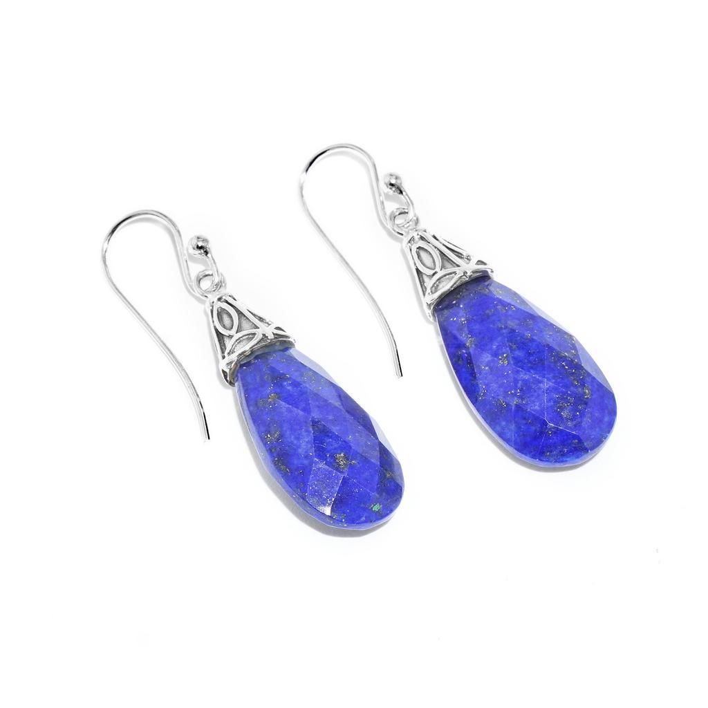 Lapis Teardrop Earrings: 925 Sterling Silver, Natural Stone