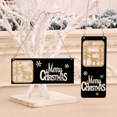 Schwarzgold Weihnachten Holz Dreidimensionaler Buchstabe Marke Hotel Einkaufszentrum Türhänger Willkommenskarte Laser Aushöhlung