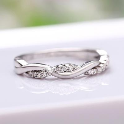 Huitan Thin Twist Ring for Women with Dazzling CZ Exquisite Female Finger Accessories Daily Wear Wedding Bands Statement Jewelry