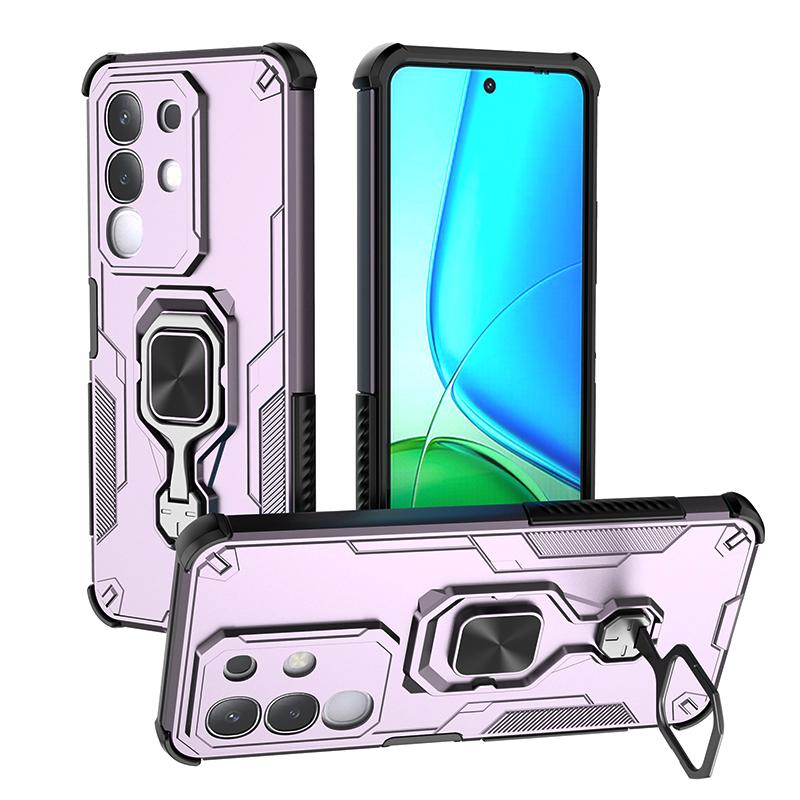 KEYSION Shockproof Armor Case for VIVO Y29 4G Soft Silicone+PC Upright Metal Live Ring Stand Phone Back Cover for VIVO Y29