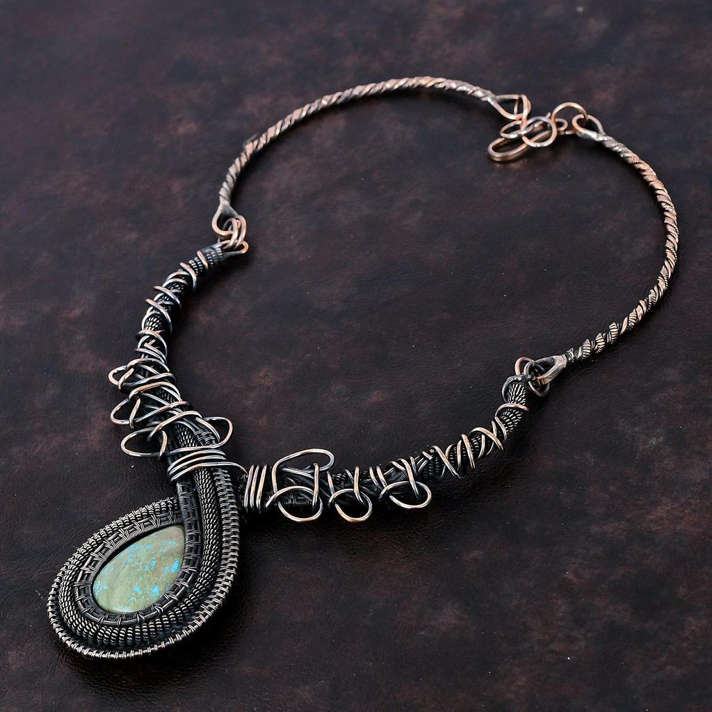 Chrysocolla Gemstone Necklace Copper Wire Wrapped Necklace Handmade Necklace Copper Jewelry Adjustable Necklace Gift For Mom Amazing Jewelry
