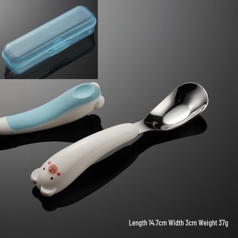 

Qianxing Kids Stainless Steel Silicone Feeding Spoon Set with Bear Case