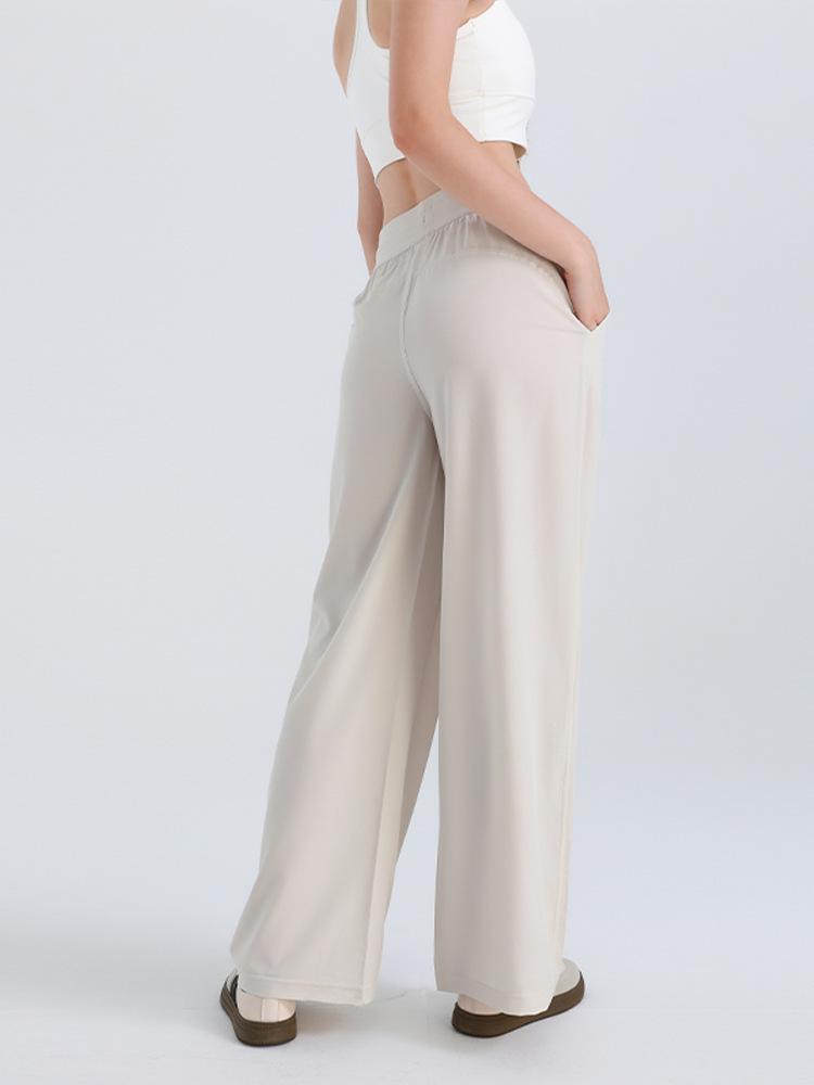 Damen Sommer Yoga Hose mit Hohem Bund, Weiter Beinform, Sonnenschutz und Taschen