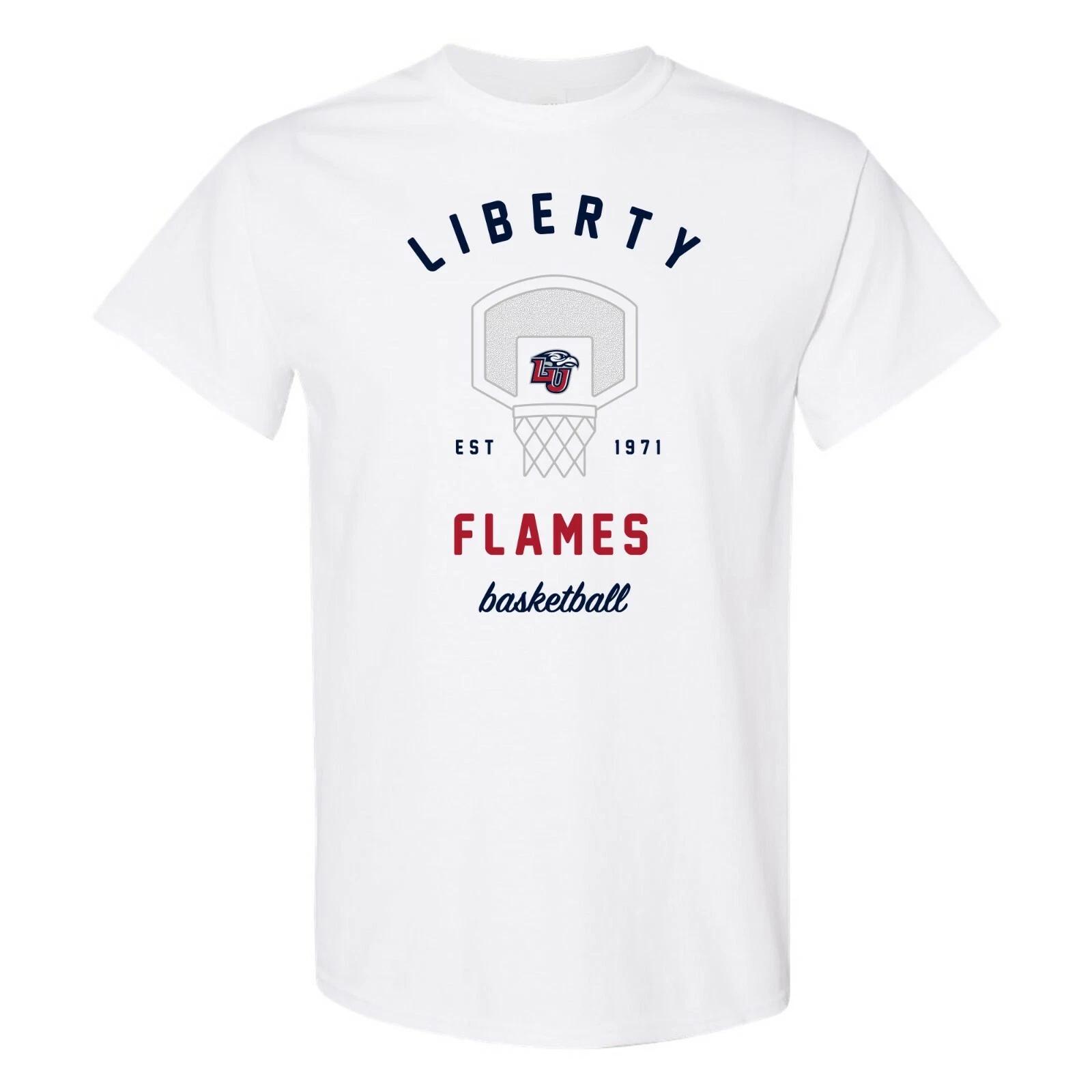 Liberty Flames Basketball Net T Shirt - White 4XL
