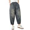DIMANAF 2026 Summer New Plus Size Women Jeans Elastic Waist Print Long Pants Loose Casual Denim Cotton Trousers Pants