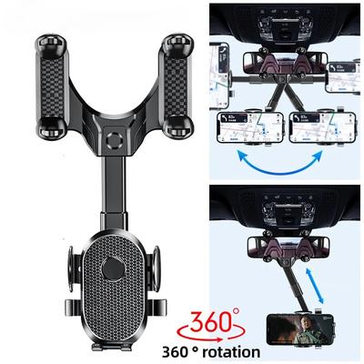 Car Rearview Mirror Phone Holder 360° Rotating Retractable Clip Foldable Mount GPS Support Universal Car Mobile Phone Stand
