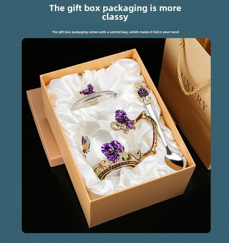 Creative Enamel-Colored Luxury Coffee & Milk Glass Cup Set for Living Room