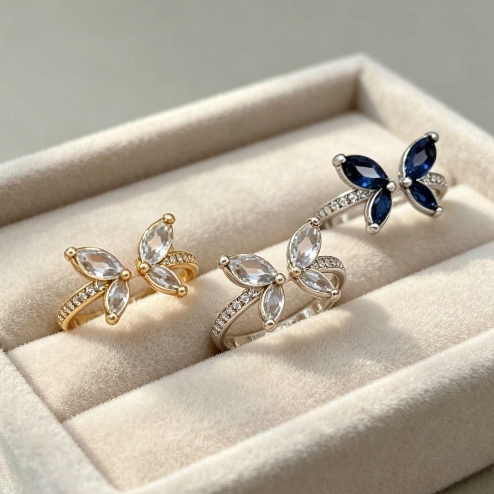 Exquisite Zircon Butterfly Ring Light Luxury Finger Jewelry Sweet Butterfly Opening Ring Daily