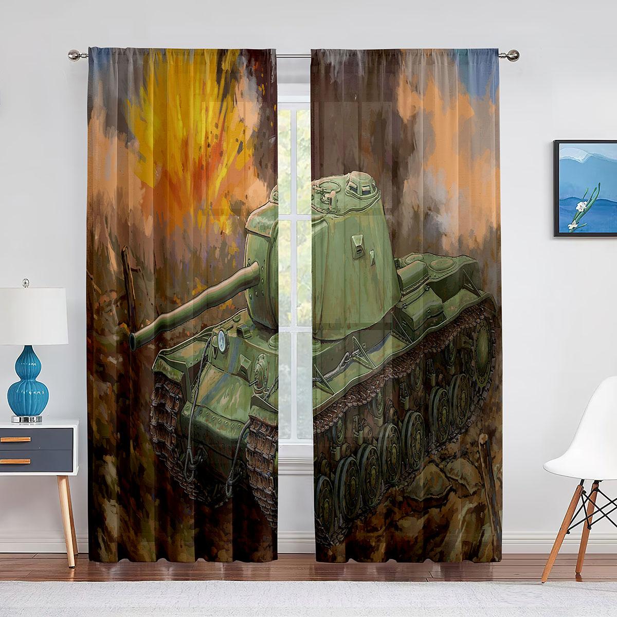 Зеленый танк пушка армейский автомобиль тюлевые шторы для гостиной для мальчиков декор — фото 9