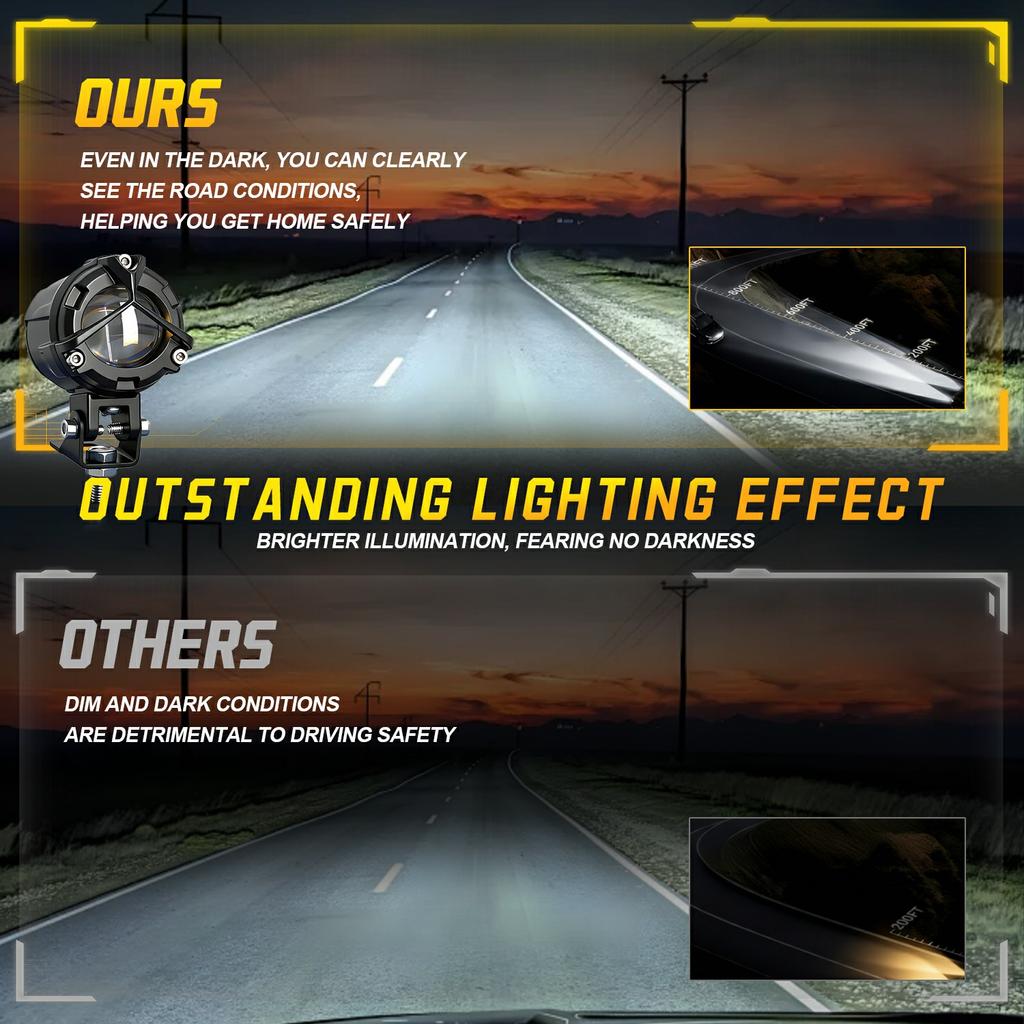 S8 1Pc 20W Motorcycle Spotlight Dual Color Temperature LED Auxiliary Lamp IP68 Waterproof