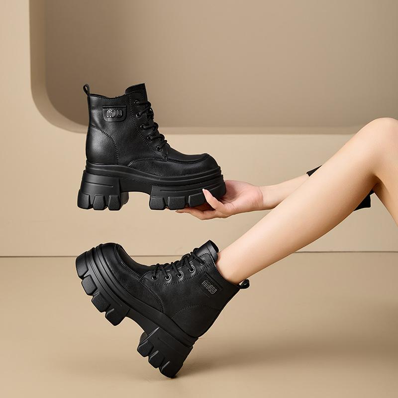 Brown platform Martin boots women's autumn and winter new inner heightening short boots Chelsea women's boots