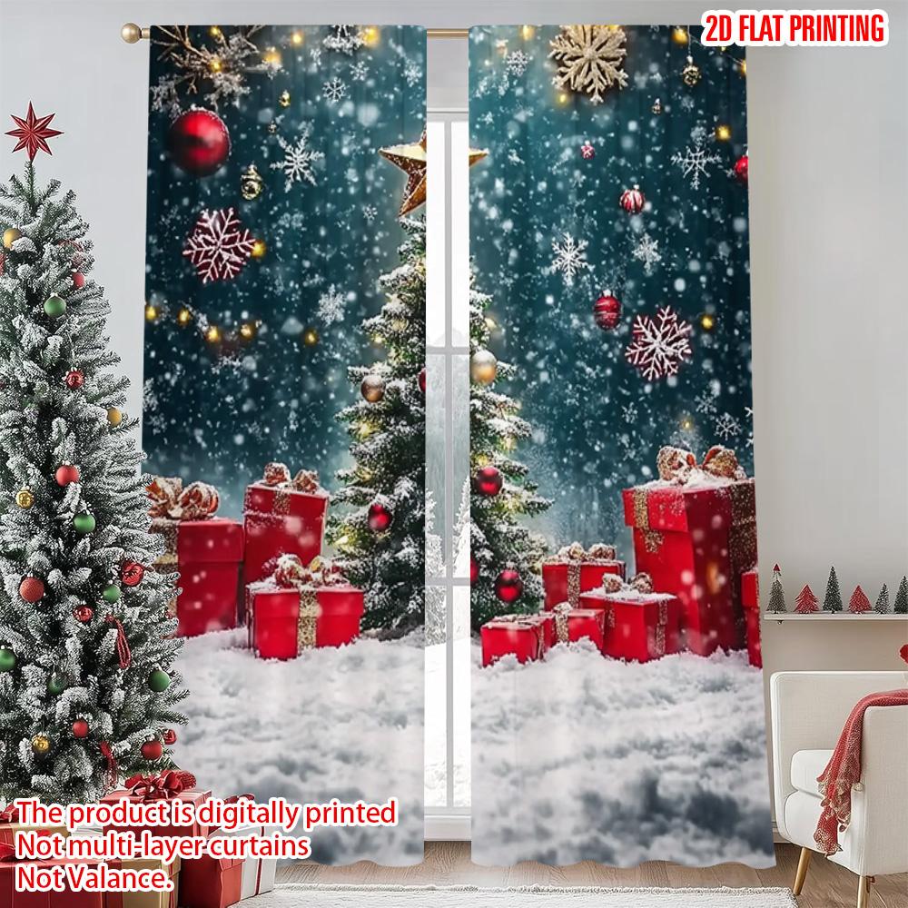 

2 шт. 2D плоская печать Счастливого Рождества Популярные шторы Зимняя страна чудес Снег Универсальный 100% полиэстер Без электричества 52.50×116.00 CM 2pcs
