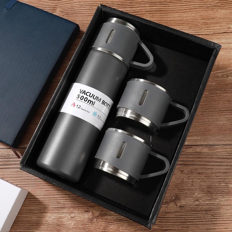 304 Stainless Steel Insulated Cup Tea Cup, One Cup with Three Lids, Business Gift Box Set, Outdoor Water Cup, Event Gift