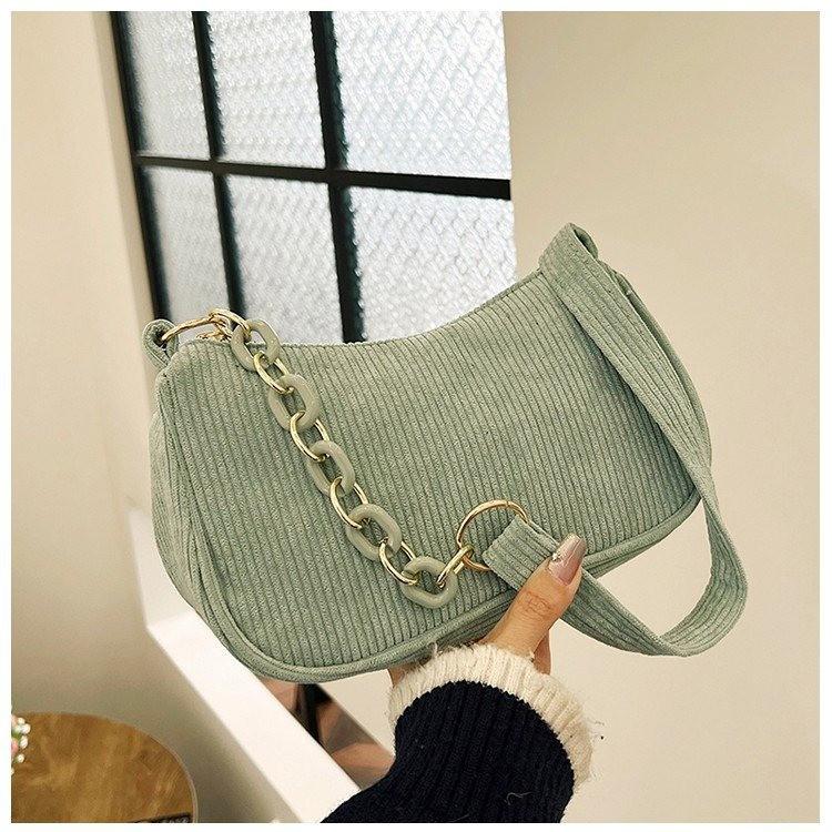 Korean Style Corduroy Shoulder Bag - Solid Color, Casual, Versatile Design for Women