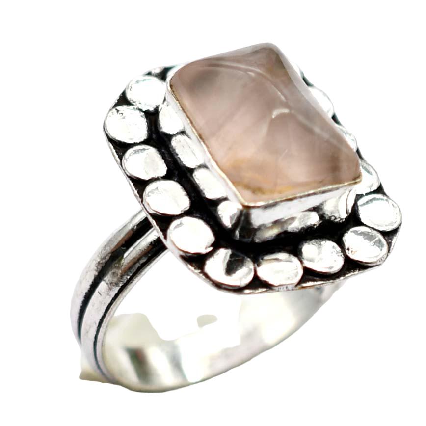 Rose Quartz Ethnic Handmade Ring Jewelry US Size-6.75 R 5477