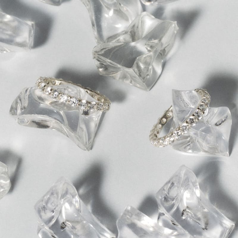 JUDY AND PAUL [925 Silver] Diamond Crystal Gardling Tennis Ring