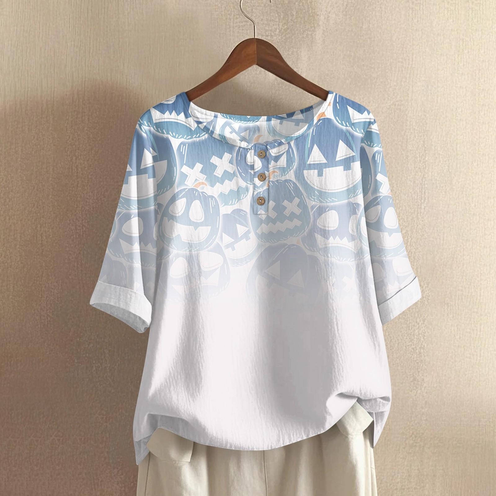 

Women s Fashionable And Casual Shirt Half-sleeve Round Neck Print Blouse Top XL білий