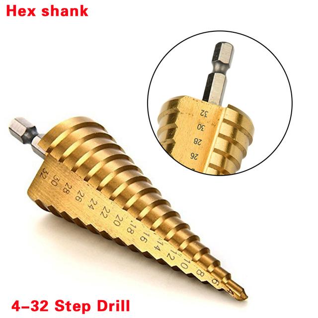 Pagoda Shape Hole Cutter Metric Spiral Flute 4-12/20/32mm HSS Steel Cone Drill Bit