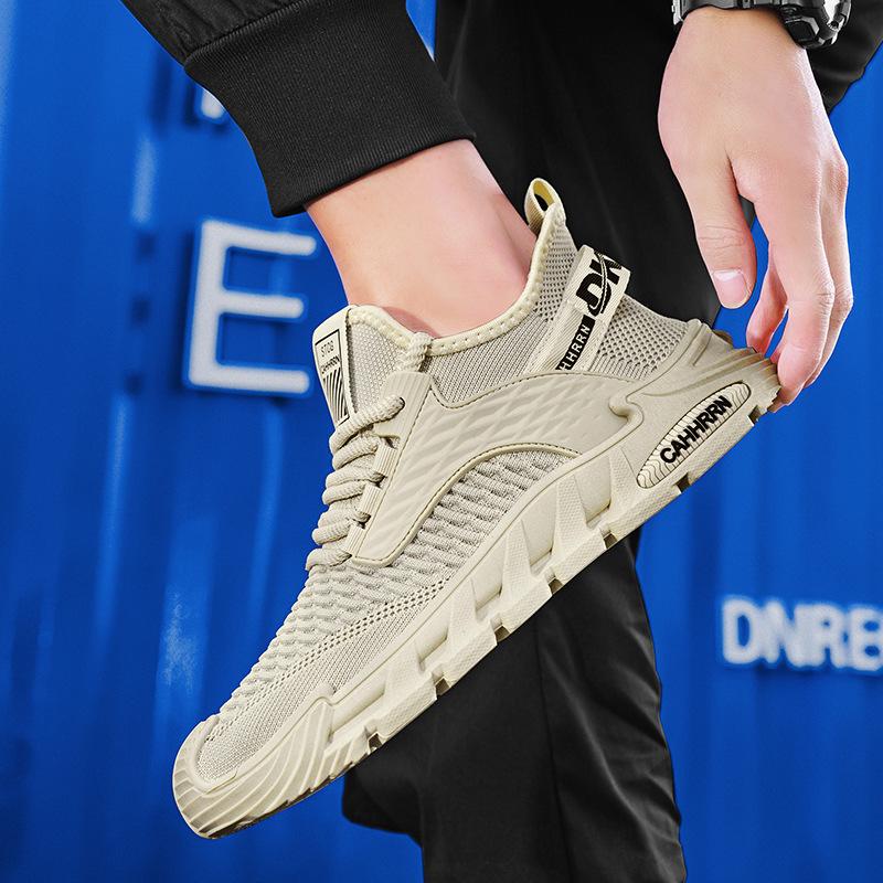 

New mesh fly-woven sports mesh shoes spring and summer breathable deodorant lightweight soft-soled casual trendy shoes versatile dad shoes 44 бежевый