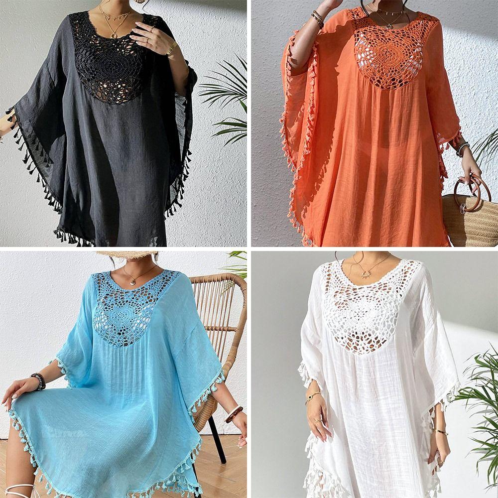 Hollow Out Swimsuit Cover Up Dress Loose Beachwear Shirt Fashion Summer Sunscreen Smock  for Women