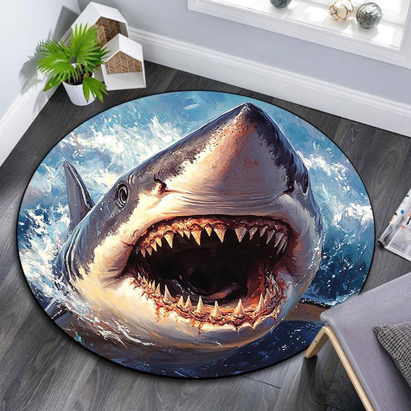 Shark Attack Round Area Rug,Carpet Rug for Living Room Bedroom Sofa Playroom Decor,Non-slip Floor Mat
