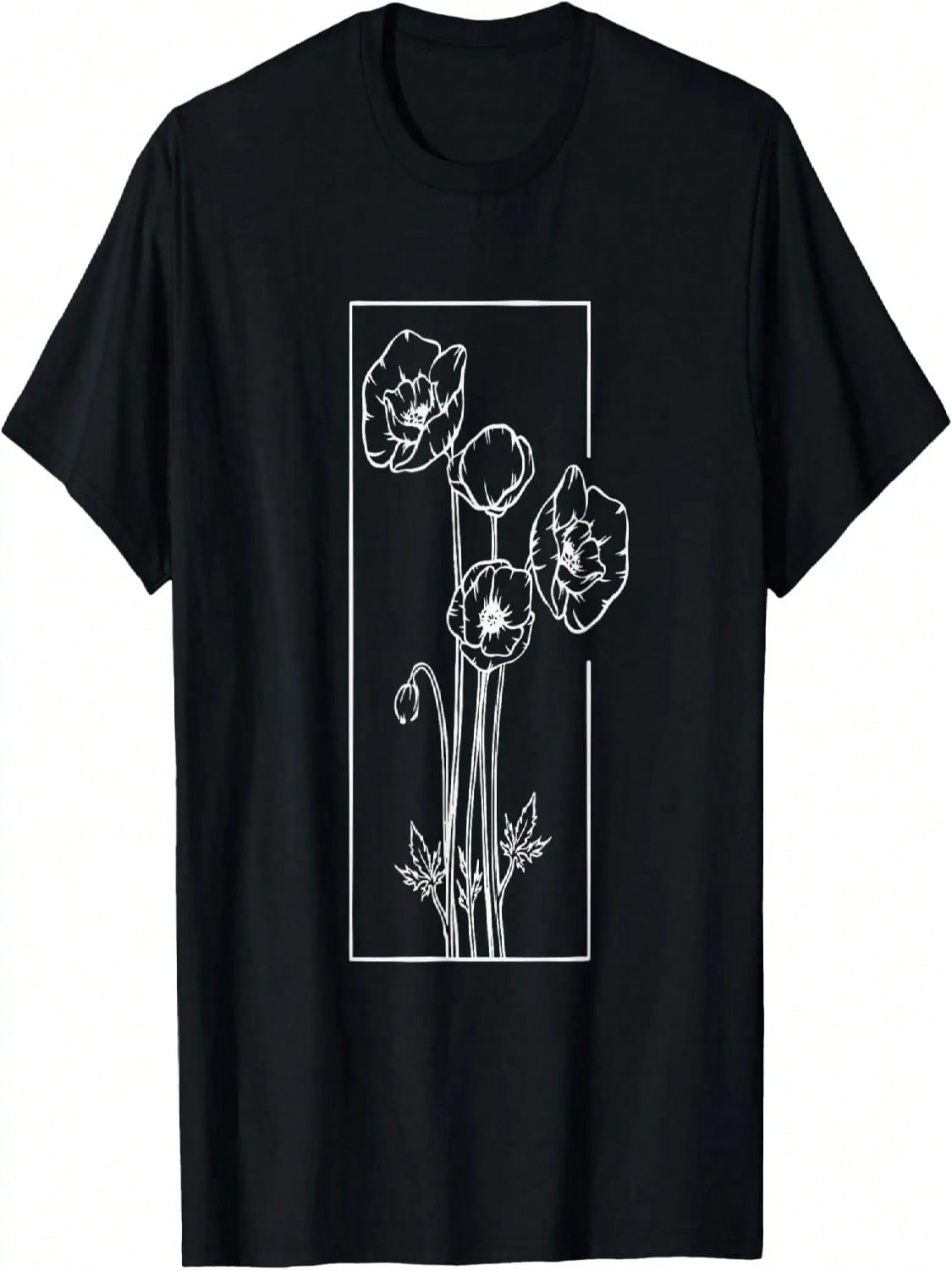 Floral Flower Line Art Poppy Poppies Wildflower T-Shirt S разноцветный