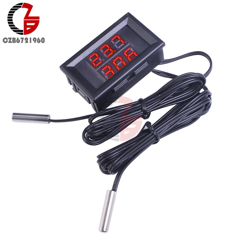 3-stelliger 0,28 Zoll DC 4V-28V Dual-Thermometer Dual-LED-Anzeige NTC Wasserdichter Sensor Thermal-Thermo-Meter 5V 12V 24V Tem-Tester