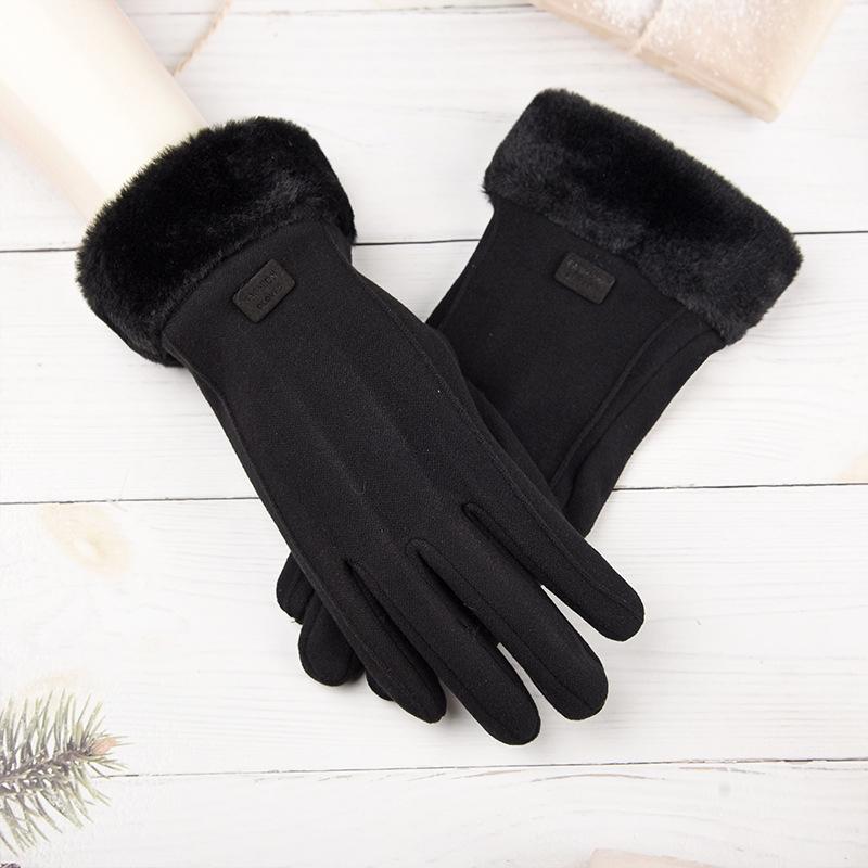 

Женские зимние толстые плюшевые перчатки, модные теплые замшевые перчатки для отдыха на природе, женские перчатки для вождения с сенсорным экраном, спортивные перчатки для велоспорта чёрный