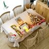 Tablecloth Golden Christmas Tree Socks And Elk Pattern Rectangular And Round Table Cloth Thicken Cotton Cover Towel