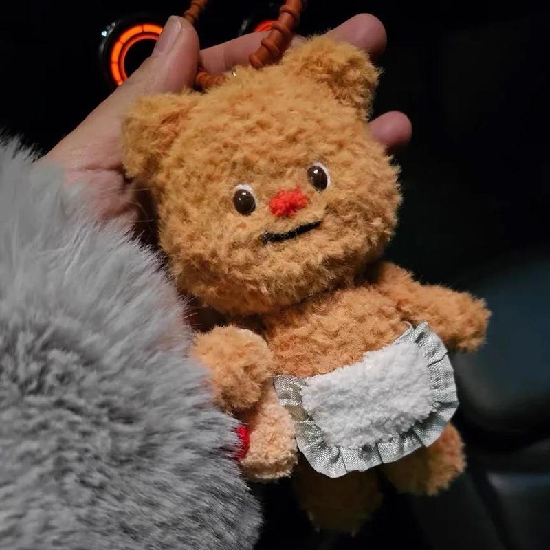 Cute Kawali Cartoon Butter Bear Plush Doll Pendant Keychain Bag Car Key Accessories Couple Girlfriend Birthday Toys For Girls