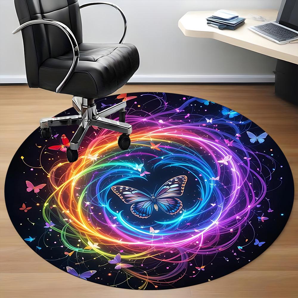1pc Butterfly Rainbow Office Round Area Rug,  Mat Suitable ForOffice, Under Office Chairs Bedroom Living Room Home Decor, Room Deco