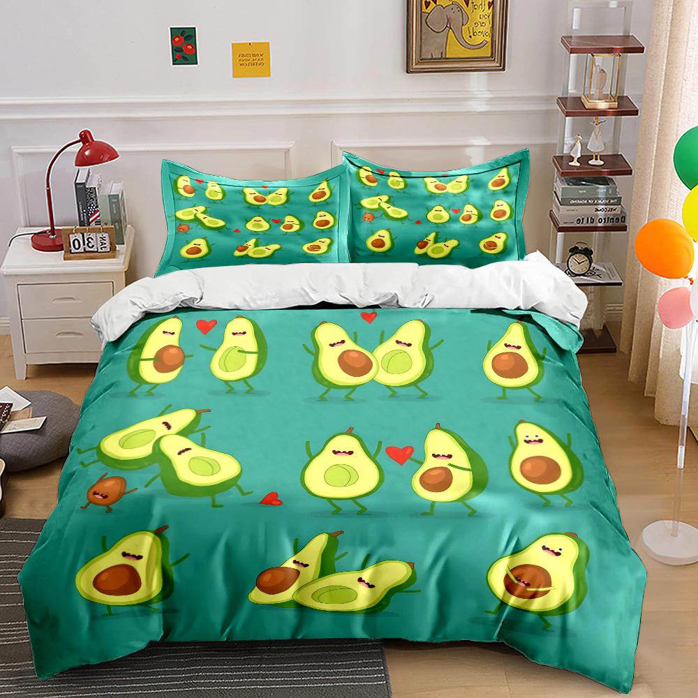 Animated Avocados Having Fun Pattern Duvet Cover Set Digital Print Colorful Polyester Bedding With Zipper Closur For Kids Gift