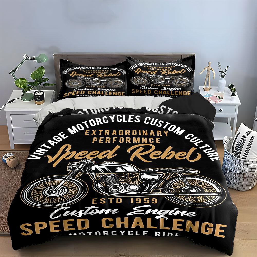 Vintage motorcycle and text. Bedding sets Duvet cover sets Duvet covers Pillowcases(1*Duvet Cover 2*Pillowcases without duvet insert)