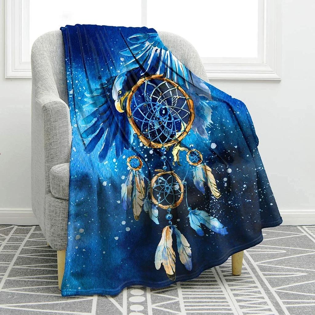 Dreamcatcher Blanket Feather Print Throw Blanket Lightweight Soft Blanket Perfect for Couch Sofa Bed Travelling Camping Gifts#