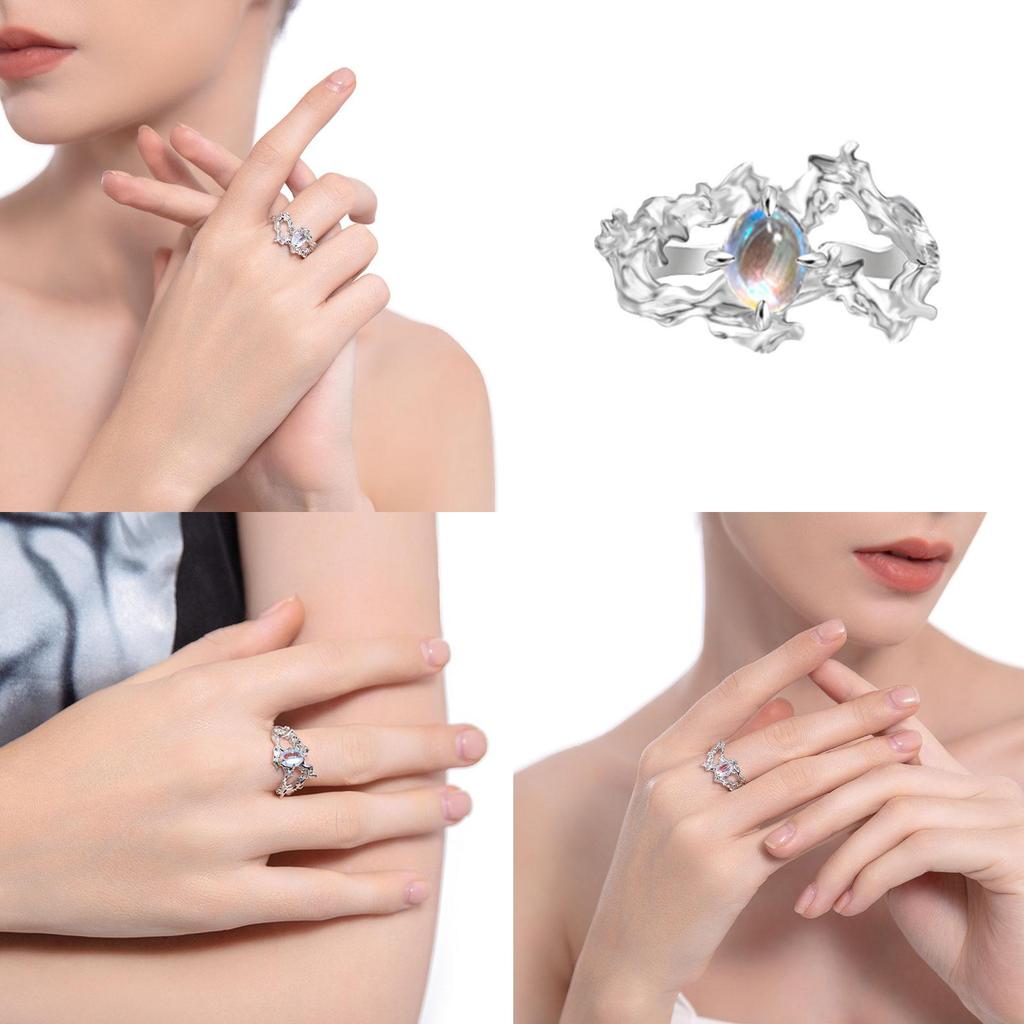 Premium Geometric Design Adjustable Copper Ring Featuring Elegant Moonstone For Women