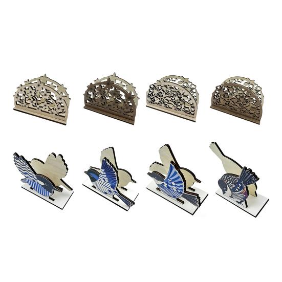 Wooden Paper Towel Holder Decorative Bird Turtle Floral Tissue Dispenser with Universal Card Slot, Napkin Dispenser for Kitchen Dining Table Counter