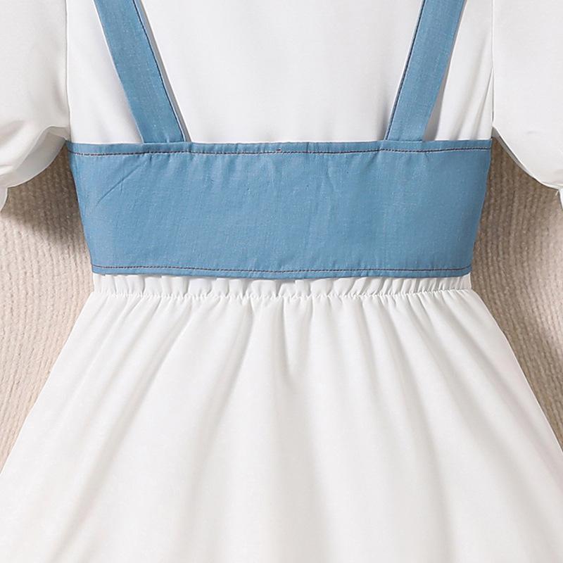 Dívčí módní šaty Léto Dětské Sladké S krátkým rukávem Košile-sukně Skládané Oblečení Džínová Vesta Šaty