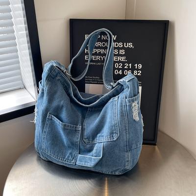 Borsa a tracolla in denim, borsa a tracolla da donna, grande capacità, borsa tote per studenti