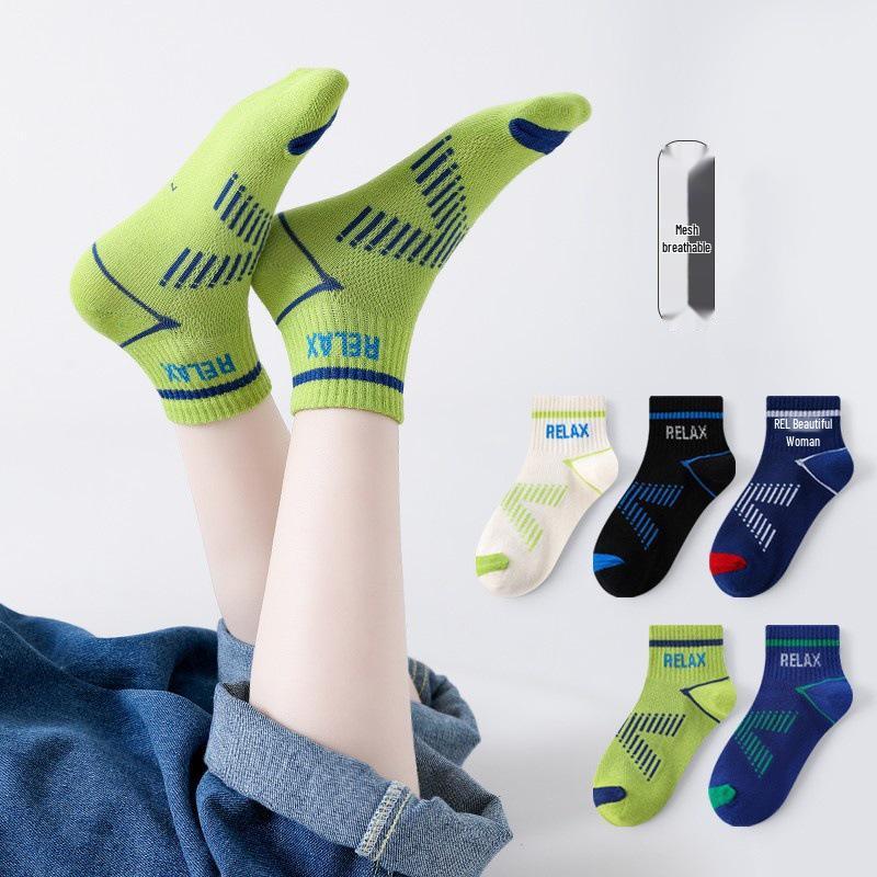 Breathable Cotton Mid-Calf Socks for Boys & Girls - Thin, Sweat-Wicking Spring/Summer Wear for Older Kids & Students