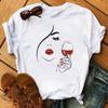 New Women T-Shirt Casual Short Sleeve T Shirt Women's Fashion Rose Red Wine Glass Printed Black T-Shirt Female Tops Tees