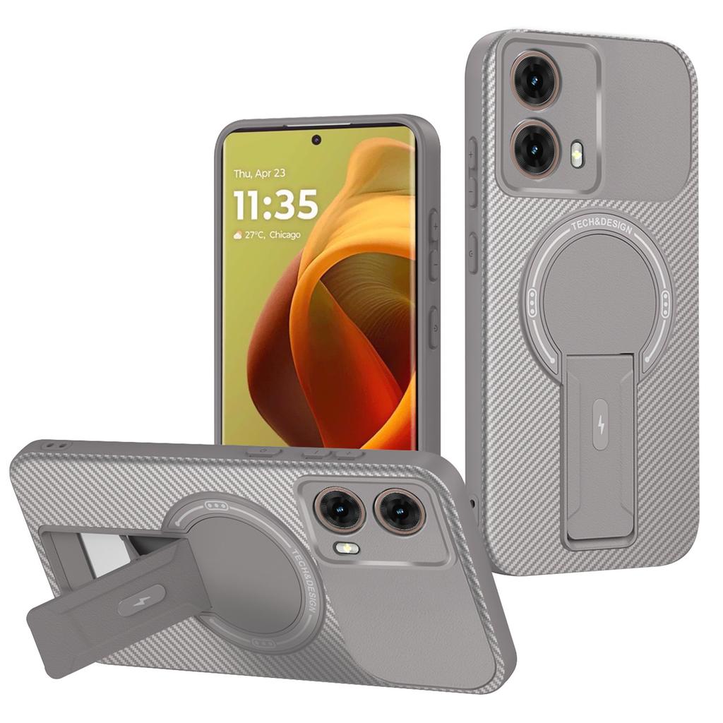 Pro Motorola Moto G85 5G Pouzdro Textura uhlíkových vláken PC+TPU Kryt na telefon se stojánkem