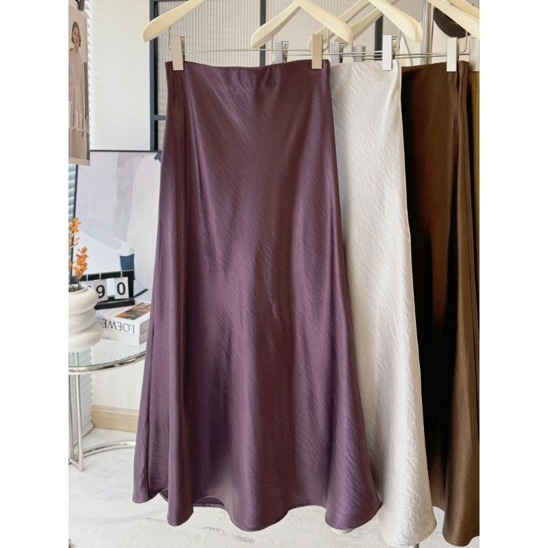 Acetate Satin Fishtail Skirt Femininity Simple Drape Thin Buttocks a Word Medium and Long Skirt