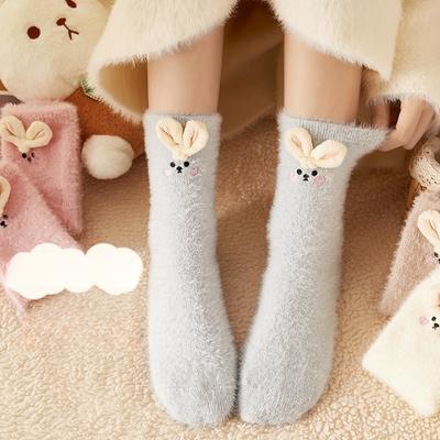Cartoon Imitation Mink Fur Mid Tube Socks Children's Three-Dimensional Plush Sitting Confinement Socks Home Floor Warm Socks