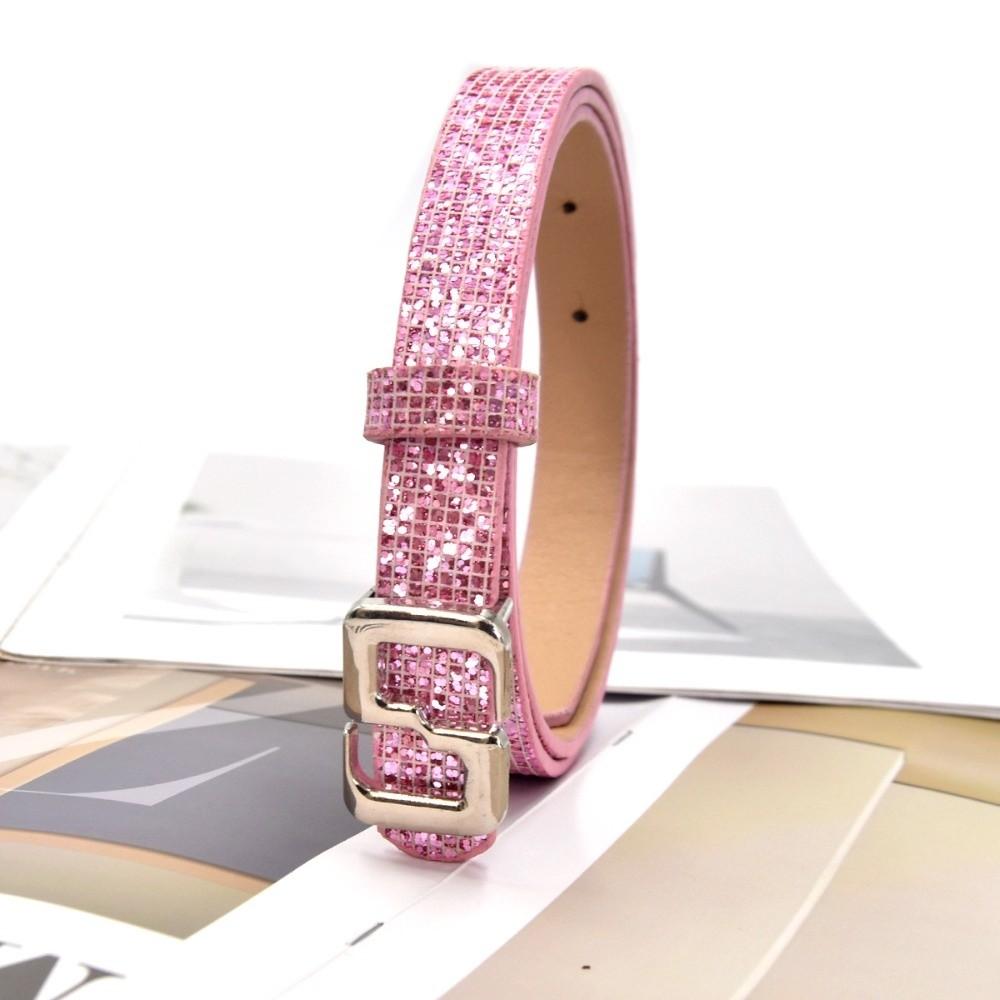 Bling Bling Sparkling Rhinestone Belt Versatile Luxury Brand Design S-shaped Buckle Belt Glitter Vintage PU Leather Belt