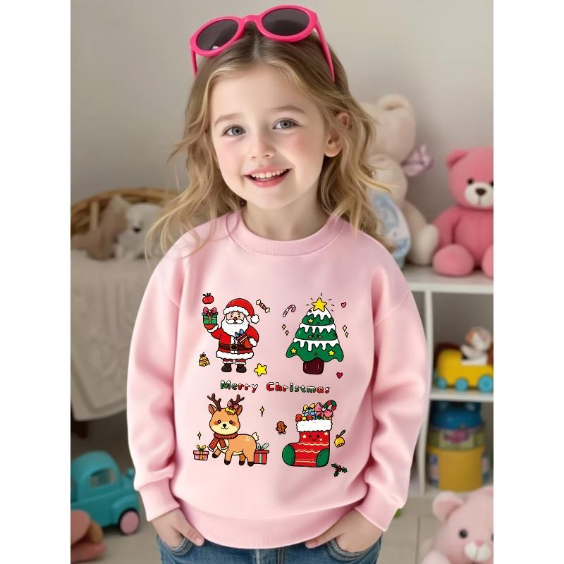 Kids Sweatshirt Christmas Crewneck Sweatshirt, Featuring a Santa Claus Holding a Gift Box for a Festive Touch,Spring Fall Sweatshirt